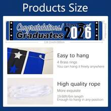 Decoraciones de graduación 2026 Pancarta de graduación azul y negra Felicitaciones Graduado Clase de 2026 Letreros de jardín para decoraciones de fiesta de graduación interior y exterior - Azul - Ver 2