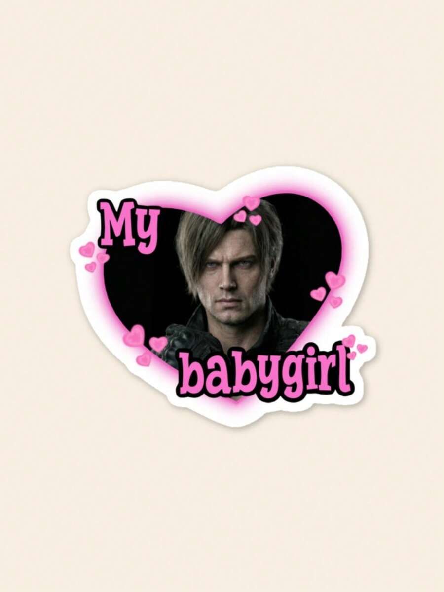 Hình dán Leon Kennedy "My Babygirl", decal vinyl game, hình dán meme Leon S. Kennedy trái tim màu hồng hài hước từ RE4 Remake, decal chống thấm nước cho máy chơi game, laptop, bình nước. - Nhiều màu - Xem 1