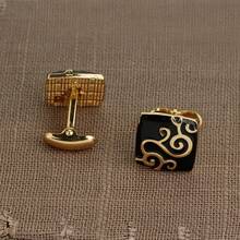Creative Gold Pattern Cufflinks, Alloy Enamel French Style Cuff Links, Fashion Dress Shirt Jewelry Gift Box Set For Dad Husband Boyfriend Birthday Christmas - 金色 - 查看 5