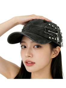 Mũ lưỡi trai kiểu Mỹ cổ điển, chất liệu denim mài, đỉnh bằng phẳng, đính đinh tán, kiểu dáng độc đáo, thích hợp cho người có đầu to hoặc khuôn mặt to. - mũ bóng chày - Xem 3