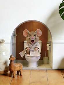 3D Broken Wall Mouse Hole Wall Stickers, Funny Bathroom Mouse Reading Newspaper Wall Decals, Peel And Stick Removable Wall Art For Toilet Kids Room Decor - BHLSD-15023 - View 2