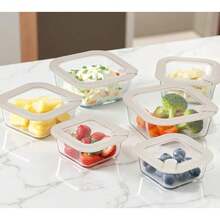Glass Food Containers with Glass Lid Microwave Safe Food Storage Container Set 6 Pack Square Shape Large Size Airtight Storage Set with Leak Proof Lids Meal Prep Containers - GrisJ6S - Ver 3