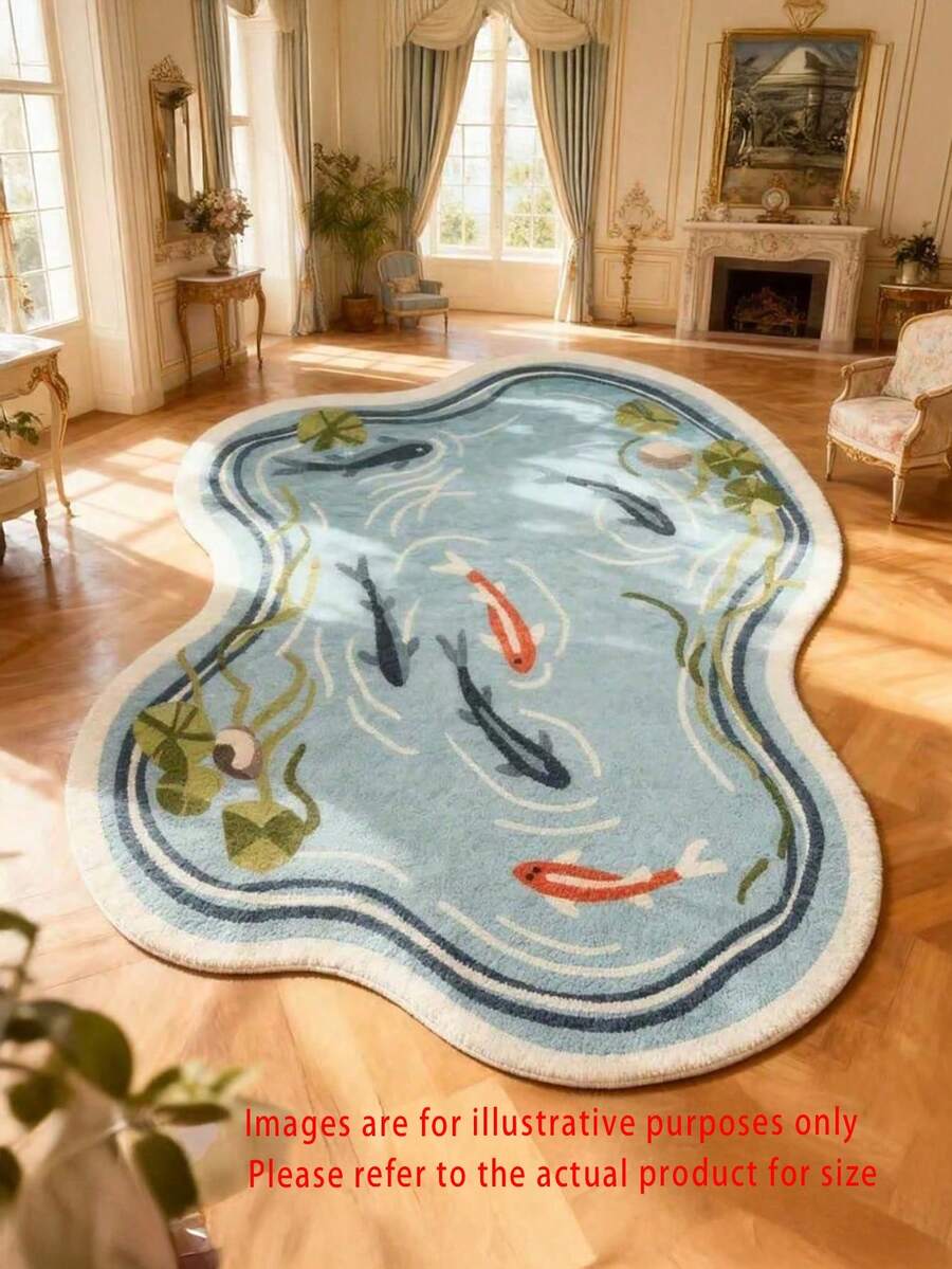 1pc Luxury Fish Pond Koi Fish Rug - Large Carpet Suitable For /Outdoor Use, & Anti-Slip Backing, Machine Washable Soft Floor Mat For Living Room, Bedroom, - Jumbo Size Carpet,Mother's Day - 01 - 查看 1
