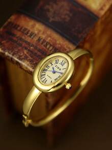 1pc Gold Bangle Style Quartz Watch, Fashionable Casual, Suitable For Daily Wear, Also An Ideal Back-To-School/Graduation Gift - Gold - View 1