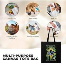 Brazil National Team BRASIL Letter Canvas Tote Bag, 2026  World Cup Reusable Shopping Bag For Seleção Fans, Vintage Casual Shoulder Bag - màu đen - Xem 4