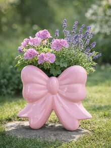 1pc Exclusive Bow-Knot Vase, Cute Pink Bow Decor Flower Pot, Aesthetic Desktop, Vanity, Bedroom, Living Room, Dorm, Kids Room Home Decor, Succulent Planter, Gift For Her - Multicolor - View 4