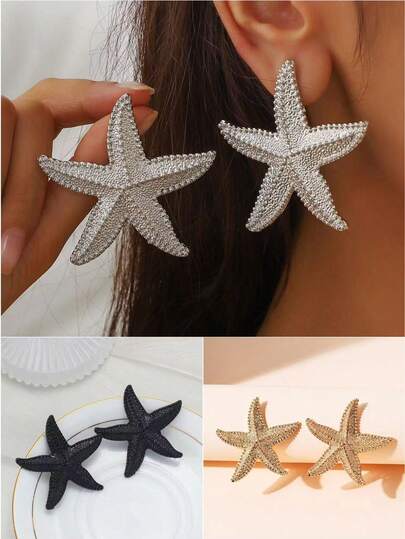 Pendientes con diseño exagerado de estrella de mar, pendientes minimalistas y de moda con diseño de estrella de mar para mujeres