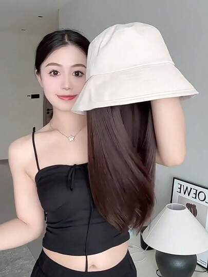 12英寸合成纤维春秋季假发帽，女士分层短发假发帽，时尚防晒渔夫帽