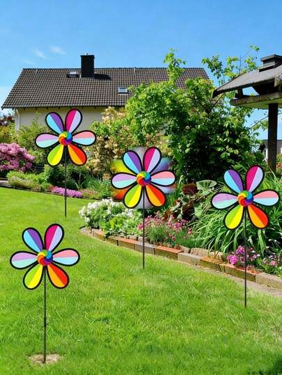 Rainbow Colored Plastic Windmill Decoration, Suitable For Outdoor Decoration Of Courtyard, Garden, Lawn, Spring Courtyard Decoration, Rotating Windmill Decoration,Suitable For Outdoor Picnics, Parties, Weddings, Daily Use, Birthdays,Spring Garden Party, Mother's Day, Father's Day,Independence Day, Interior Decoration