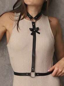 PU皮革束带 女士哥特朋克摇滚街头风腰带 日常时尚腰部配饰 复古异域风情 - 黑色 - 查看 4