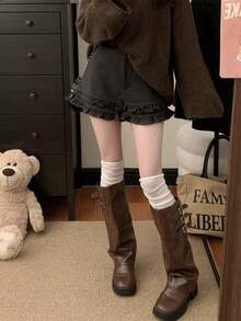 Quần short nữ mềm mại, thiết kế bèo nhún eo và có túi, kiểu dáng thường ngày, thoải mái, phong cách đường phố nhẹ nhàng, nữ tính * Quần ống rộng thoải mái cơ bản, thích hợp cho đi làm, mùa hè - Màu xám đen - Xem 7