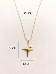 1件奢华18K镀金不锈钢双星吊坠项链，男女皆宜日常佩戴，小众奢华之选 - 彩色 - 查看 3