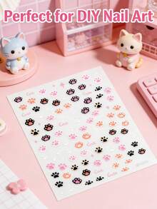 2pcs/1pc Jelly 5D Embossed Bear Paw Design Nail Art Stickers,Cute Cartoon Animal Paw Print Nail Stickers For Valentine's Day,Wedding,New Year,St. Patrick's Day,Holidays -DIY Self-Adhesive Nail Decal Spring&Summer Nail Supplies - Multicolor - View 5