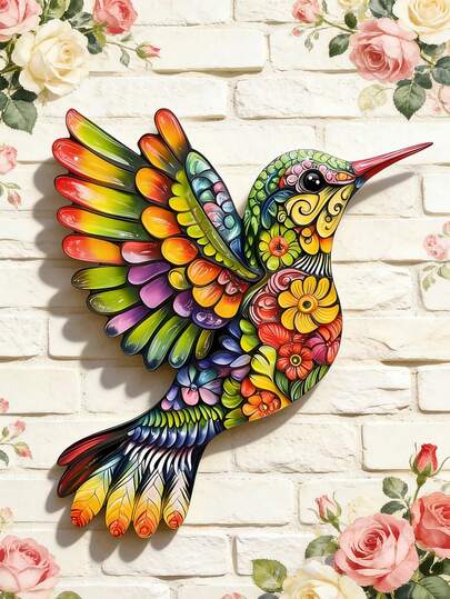 1 chiếc trang trí tường bằng kim loại hình chim ruồi hoa 2D nhiều màu sắc - Đồ trang trí chim theo phong cách nghệ thuật dân gian Mexico Bohemian, kiểu cổ điển, thích hợp cho phòng khách, sân hiên, ban công, nhà nghỉ, cửa hàng hoa và vườn, trang trí nhà cửa, trang trí sân vườn, trang trí tường nghệ thuật, quà tặng cho người yêu chim và thiên nhiên.