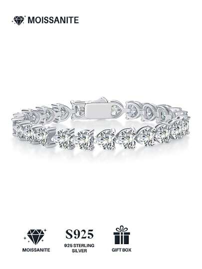 Vòng tay tennis bằng bạc Sterling 925 đính đá Moissanite dành cho nữ, không gây dị ứng, đính đá toàn bộ, kiểu dáng tối giản, đa năng phù hợp cho đi làm, quà tặng ngày Valentine/sinh nhật, đựng trong hộp quà.