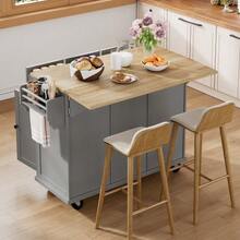 Kitchen Island With Wheels, Extendable Dining Area, Kitchen Island With Waste Bin And Drawers, Mobile Kitchen Island Ideal For Kitchen And Dining Room (White) - Dark Grey - View 5