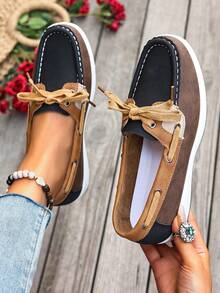 2026新款时尚休闲系带圆头平底百搭运动鞋，适合所有季节 - 棕色 - 查看 2