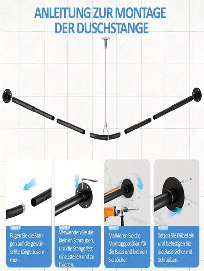 1 pièce Ensemble de tringle de rideau de douche incurvée moderne, sans perçage en acier inoxydable pour salle de bain, étagère de suspension au plafond, design en forme d'éventail pour la décoration de la salle de bain