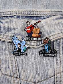 3 chiếc ghim cài áo phong cách Rock & Roll, phụ kiện huy hiệu kim loại chủ đề âm nhạc dân gian, thơ ca, thời trang sáng tạo. - Nhiều màu - Xem 5