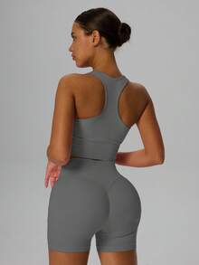 Yefecy Soutien-gorge de sport sans couture, confortable et respirant avec coussinets. Sous-vêtements de fitness et de yoga - Gris - Voir 2