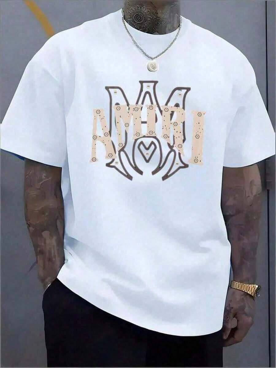 Women's Summer TopsPlus Size Men's Amiris Distressed Monogram Y2K Graphic T-Shirt, 220g 100% Cotton, Round Neck Short Sleeve, Black Streetwear Essential For Summer Going Out, Unisex Style HT0002cotton T-Shirt - trắng - Xem 1