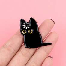 Cat Enamel Kids Brooch, Lapel Pin Badge, Backpack Decoration, Fashion Jewelry Accessory - Black - View 4