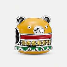 1 mặt dây chuyền hình gấu và bánh hamburger bằng bạc sterling 925, thích hợp để tự làm trang sức, trang trí trang phục hàng ngày, quà tặng cho nữ. - Con gấu - Xem 2