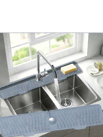 1 Heavy-Duty Non-Slip Sink Mat With 5° Angled Drainage - Foldable Gray Design, Easy-Clean Silicone Material, Suitable For Sinks, Dishwashers, And Washing Machines