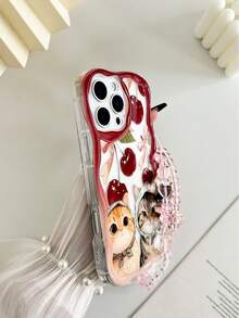奶油色波浪边亮面樱桃猫彩绘防摔手机壳，配串珠手链配件，兼容 17 Pro/17 Air/17/17 Pro Max/16/11/16 Pro/16 Plus/16 Pro Max/16 e/15 Pro Max/13/14/12/XS/XR/7G/8P，Galaxy A17/A07/S26/S26 Plus/S26 Ultra/S25/S25 Plus/S25 Ultra/A16/A36，11/12 Pro/12/12 X/13 Pro/14 Pro/15 Pro，10/9/Note9/12c/Note11 Pro/Note8 Pro - 彩色 - 查看 6