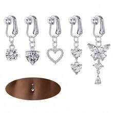 3-5 Pcs Gold Fake Belly Button Rings, Women's Fake Belly Button Rings, Clip-On Belly Button Rings, Fake Belly Button Rings, No Piercing Required - Multicolor - View 6