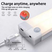 1 pièce Barre lumineuse à détecteur de mouvement LED, détection à 120°, blanc froid/blanc chaud, adsorption magnétique sans perçage, chargement Type-C 300 mAh, lumière pour armoire, couloir, 10/20/30/50 cm - Bande lumineuse à détecteur de mouvement - Voir 10