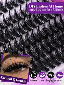 608/544 Clustered False Eyelashes, Single-Lash Extensions, 10-18mm DIY Lash Clusters, Waterproof, Super Thick, Includes Eyelash Glue, Tweezers, 3D Lashes, Russian Thick Lashes. Suitable For Heavy Makeup, Everyday Makeup, Cosplay, Full Makeup Looks, And Daily Wear. - Multicolor - View 9