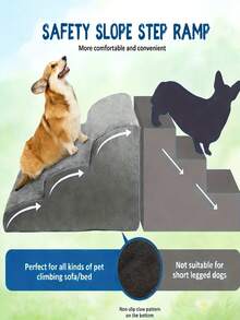 1pc Pet Stairs, Suitable For Dogs & Cats, Bedside Pet Staircase Ramp, Made Of Sponge Material, All-Season Use, Removable & Washable Pet Stairs, Grey - Light Grey - View 5