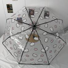 1pc Automatic Folding Transparent Umbrella With Cute Pig & Cat Pattern, Made Of PVC Material, Compact & Convenient, Windproof & Rainproof, Suitable For 2 People, Great Birthday Gift,Outdoor,Garden,Travel Essentials,Portable Essentials - Pink Pig Cat - POE - View 6