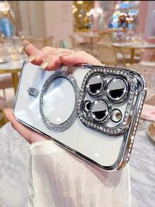 1PC Silver 2026 Advanced Shiny Rhinestone Phone Case, Compatible With IPhone 17 Apple Air 17e 16 15 14 13 12 11 Pro Max Plus, Magnetic Clear Lens Protection - Silver - View 3