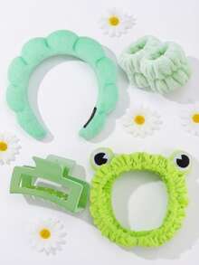 5pcs/Set Women's Daily Makeup Headband & Hair Clip Set, Cartoon Frog Headband, Cloud Headband & Frog Bracelet Headband Set - Mint Green - View 4