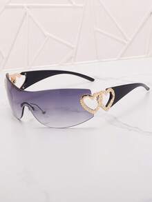 1pc Frameless Metal Heart Decor Y2K Style Fashion Glasses, Suitable For Beach, Party, Gift, Vacation - Mảng màu xám kép, bàn chân đen - Xem 4