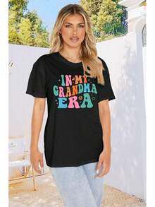 Grandma Shirts Women Grandmother Heart Printed Tshirt Floral Mama Casual Tee Mother Short Sleeve Top ShirtSoft Fabric,Fashion Plus Size Women's Clothing - 黑色 - 查看 6