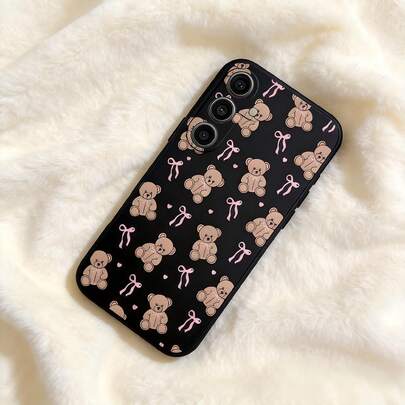 1 szt. Kreatywny miś z kokardą i prostą krawędzią, silikonowy futerał na telefon, kompatybilny z GalaxyS26 S25 S24Ultra S24Plus S24FE S23 S22 A55 A54 A53 A52 A50 A30 A42 A35 A34 A33 A25 A24 A20 A30 A15 A17, Smart 8/ Hot 40i/ Spark 20/ Spark 20C/ Spark Go 2024/ Moto G84/Honor X9b X9A X9D X7B X9C X6A 8X X7 X8 X8C X8B Y9S Y9A Y7P Y7P/1+