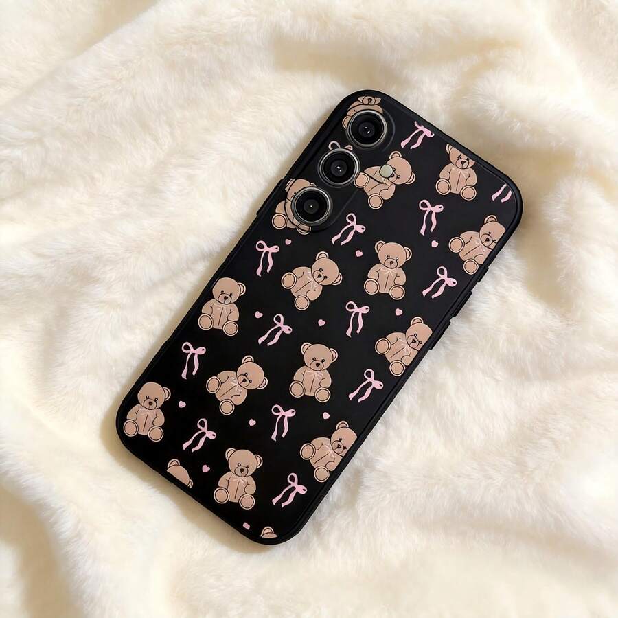 1个创意蝴蝶结泰迪熊直边液态硅胶手机壳，兼容三星Galaxy S26 S25 S24 Ultra S24 Plus S24 FE S23 S22 A55 A54 A53 A52 A50 A30 A42 A35 A34 A33 A25 A24 A20 A30 A15 A17、Smart 8/ Hot 40i/ Spark 20/ Spark 20C/ Spark Go 2024/ Moto G84/ Honor X9b X9A X9D X7B X9C X6A 8X X7 X8 X8C X8B Y9S Y9A Y7P Y7P/1+ - 黑色 - 查看 1