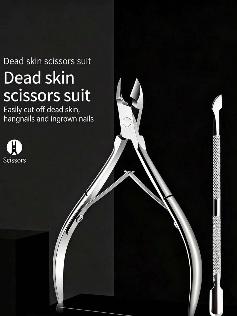 1 Set Stainless Steel Nail Clippers/Stainless Steel Silver Dual-Head Ingrown Toenail Lifter, For Removing Ingrown Nails & Nail Debris, Multi-Function Nail File, Professional Pedicure Tool, Foot Beauty File, Can Be Used To Clean Between Toes - One Size Fits All - View 1