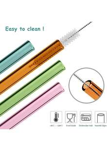 6支玻璃吸管配1个吸管清洁刷，可重复使用弯曲彩色玻璃吸管，8英寸x8毫米防碎可爱饮用吸管，配1个清洁刷，适用于咖啡、果汁、鸡尾酒、茶、饮料 - 彩色 - 查看 5