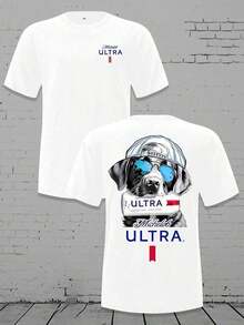 Men's Loose Crewneck - Shirt - Michelob Ultra Cool Dog (& Cap) Graphic, 220g Soft Cotton Tee 8VZB - 黑色 - 查看 2