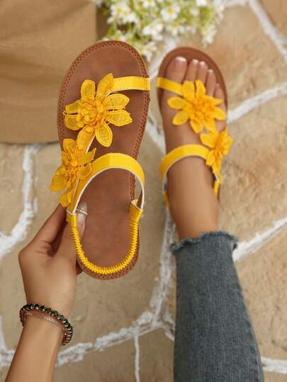 Sandal đế massage họa tiết hoa bất đối xứng, trang trí hoa thời trang, giày lười thanh lịch kiểu dáng cưới dành cho nữ.