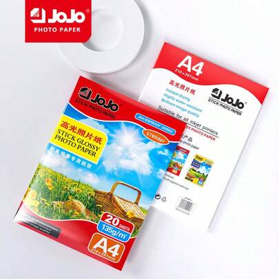 Giấy in ảnh JOJ A4 bóng, tự dính, 135g, chống thấm nước, dùng cho máy in phun, 20/50 tờ.