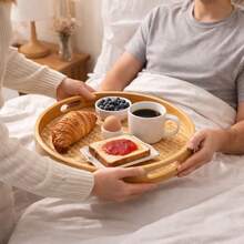 Round Bamboo Tray With Handles | Serving Breakfast, Fruits And Desserts | Elegant Design | Room Decor - 竹子 - 查看 8