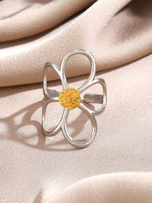 1 chiếc nhẫn hoa bằng thép không gỉ mạ vàng 18K, kiểu dáng thanh lịch Pháp pha chút hip-hop, thích hợp đeo hàng ngày cho nữ. - Nhiều màu - Xem 4