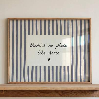 1 pieza Lienzo de arte de pared "El hogar es el mejor lugar" Tema impreso con fuente de rayas azul marino vintage, decoración minimalista para apartamento, decoración del Día de San Valentín, póster de boda, decoración de dormitorio, decoración de sala de estar, decoración de baño, decoración de cocina, decoración de comedor