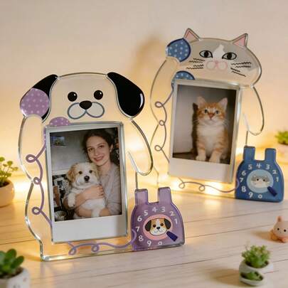 1个亚克力四季相框，高颜值即时照片展示及收藏相框，桌面宠物相框，适用于猫狗生日、2026新年、情人节礼物、春季家居装饰、复活节礼物、母亲节礼物、宠物纪念展示、桌面装饰、照片收藏相框