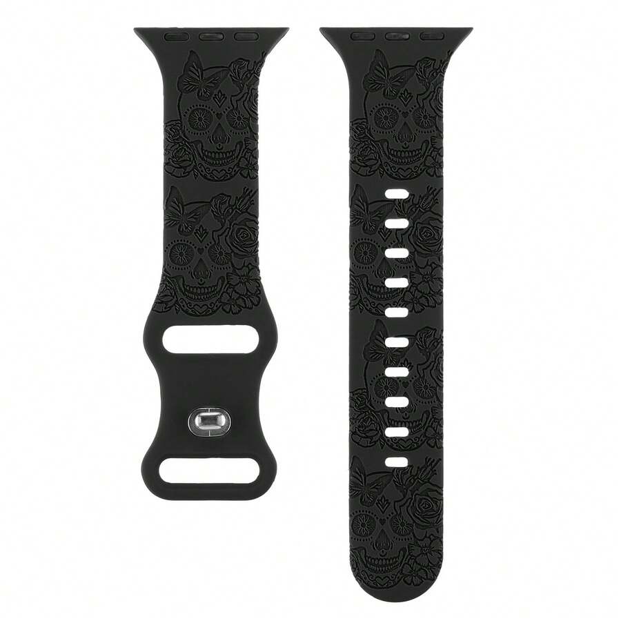 1条哥特式骷髅蛇雕硅胶表带，适用于 38/41/40/44/42/45/49mm（S10 42mm/46mm），柔软运动型替换表带，适用于 Ultra/SE/S10/9/8/7/6/5/4/3/2/1，时尚独特配饰 - 黑色 - 查看 1